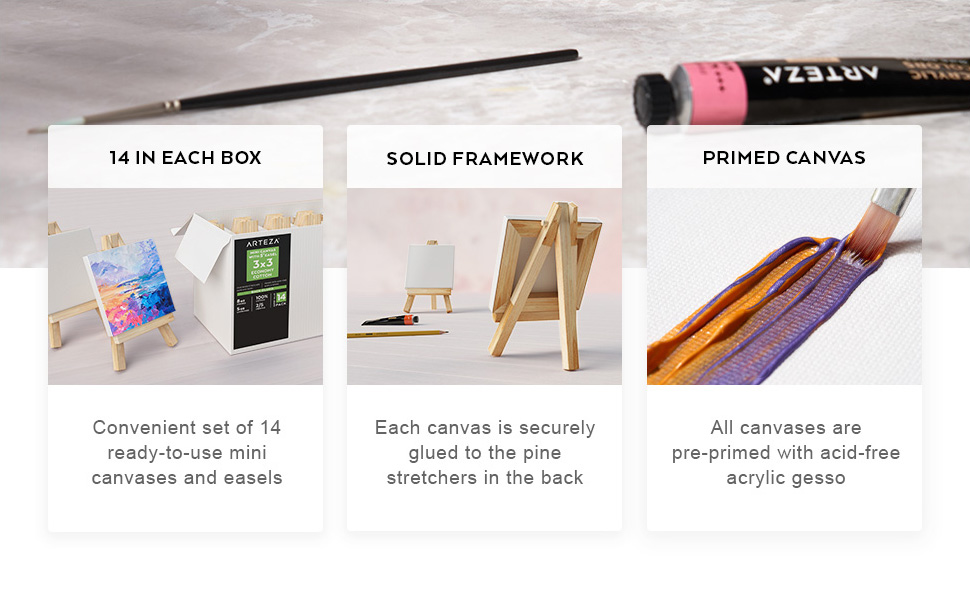 Arteza Mini Paint Canvases for Painting with Easels, Pack