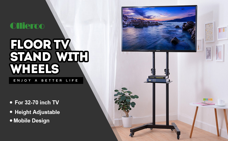 Ollieroo TV Mobile Stand with Mount Height Adjustable for