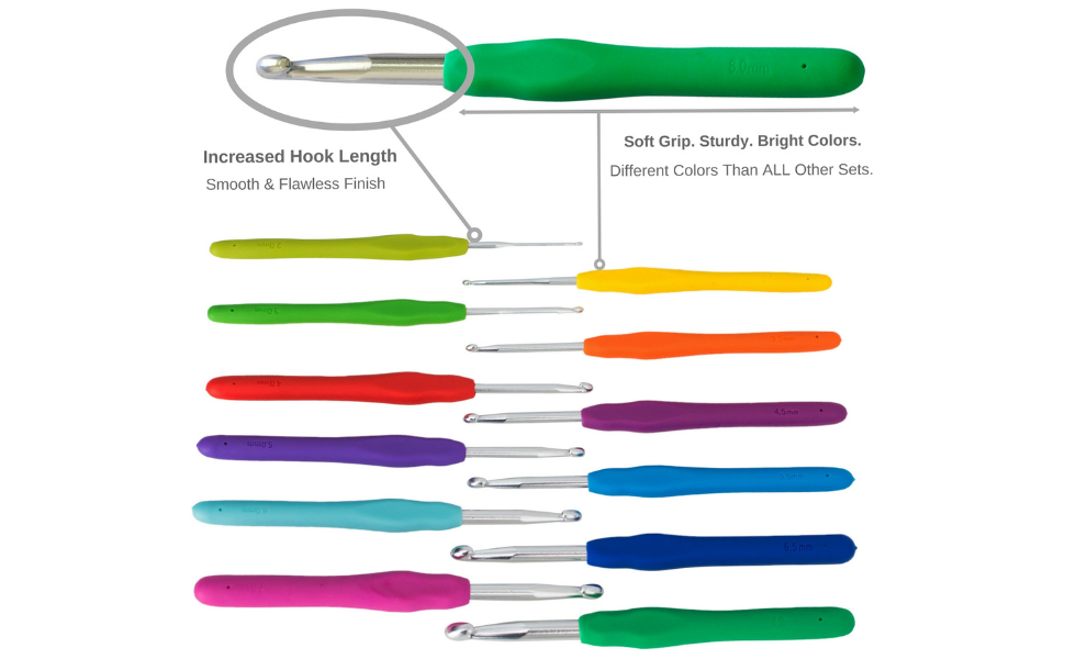 CROCHET HOOKS SET 12 ERGONOMIC SIZES & YARN NEEDLES Soft