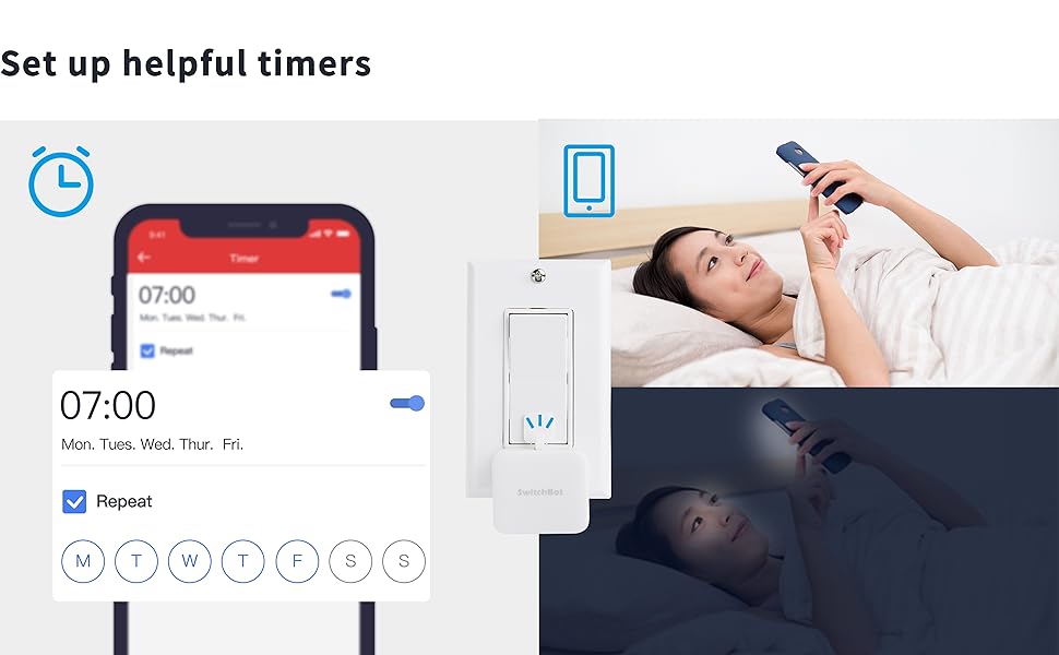 SwitchBot Smart Switch Button Pusher - No Wiring, Wireless App or Timer Control, Add SwitchBot Hub Works with Alexa, Google Home, Siri, IFTTT 12 SwitchBot: Set up helpful timers