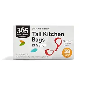 365 by Whole Foods Market, Flextra Strength Drawstring Tall Kitchen Trash Bags, 13 Gallon, 38 Count
