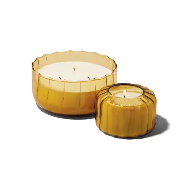 Golden Ember Tan Ribbed Glass Candle 2