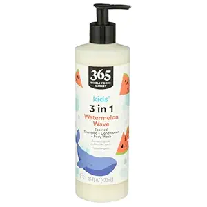 365 by Whole Foods Market, Kids' 3-in-1 Shampoo, Conditioner, & Body Wash, Watermelon, Hypoallergenic, 16 Fl Oz