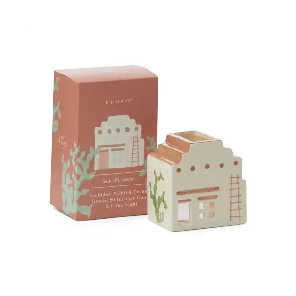 White Ceramic Incense & Tea Light Holder Santa Fe Adobe 1