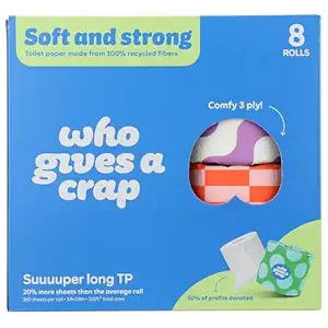 100% Recycled Double Length Toilet Paper Rolls 8 Count, 360 CT