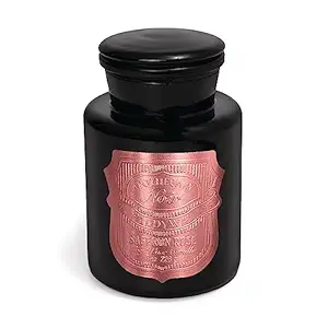 Saffron Rose Black Glass Candle with Lid, 8 OZ