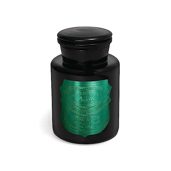 Black Glass Candle with Lid Tabac & Pine 1