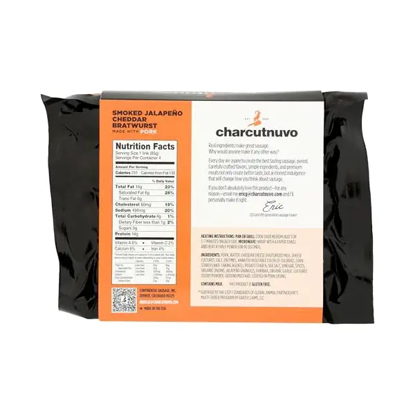 Smoked Jalapeno Cheddar Pork Bratwurst, 12 OZ 2