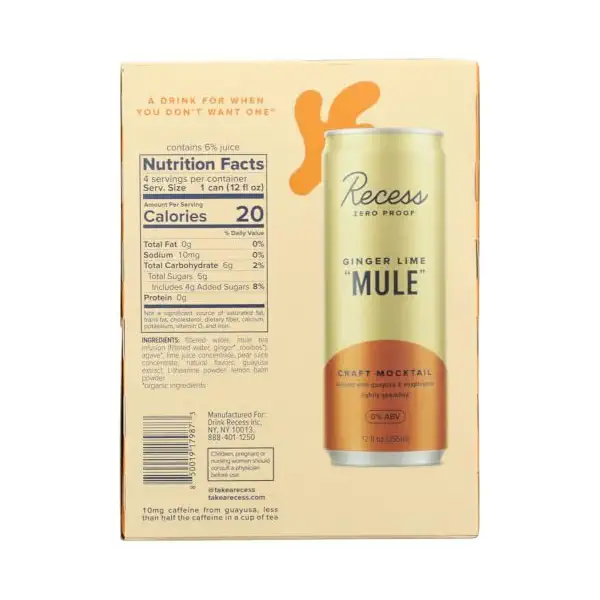 Non-Alcoholic Zero Proof Ginger Lime Mule Mocktail 4pk Cans, 355 ML 4