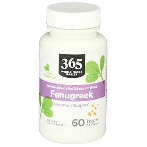 365 by Whole Foods Market, Fenugreek Standardized + Full Spectrum Blend, Lactation Support, Vegan Capsules, 60 Count