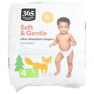 365 by Whole Foods Market, Soft & Gentle Size 4 Diapers with Wetness Indicator, Ultra-Absorbent, Hypo-Allergenic, Ultra-Absorbent, 27 Count