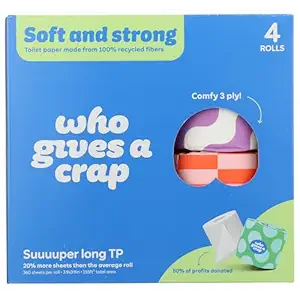 100% Recycled Double Length Toilet Paper Rolls 4 Count, 360 CT
