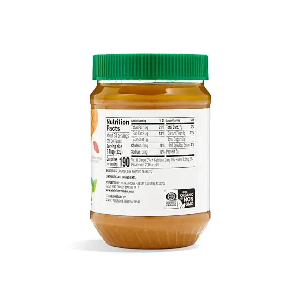 Organic Creamy Unsweetened and No Salt Peanut Butter, 26 OZ 2