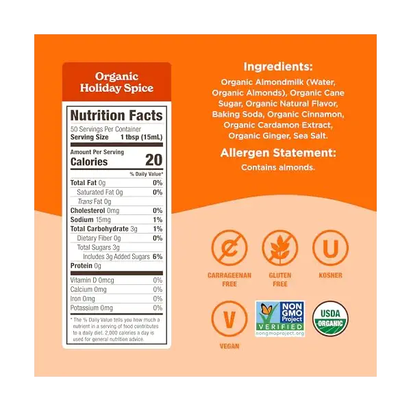 Organic Holiday Spice Almond Creamer, 25.4 FZ 3