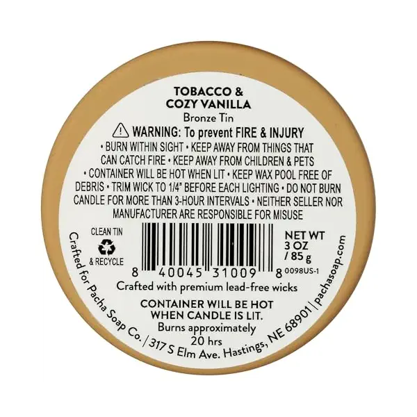 Tobacco & Cozy Vanilla Tin Candle, 3 OZ 3