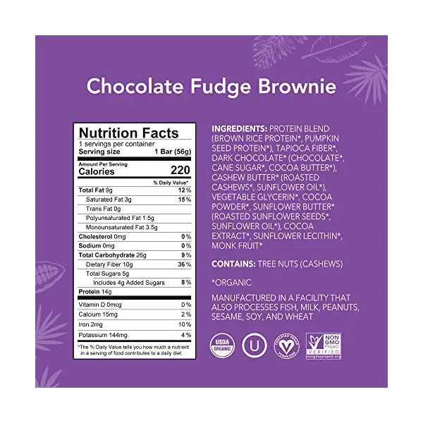 Organic Chocolate Fudge Brownie Protein Bar 12 Count, 1.98 OZ 3
