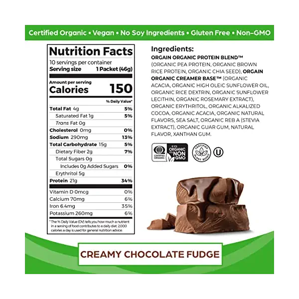 Organic Chocolate Protein Powder 10 Count, 2 OZ 2