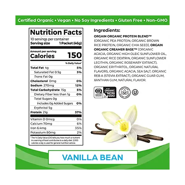 Organic Vanilla Protein Powder 10 Count, 2 OZ 2