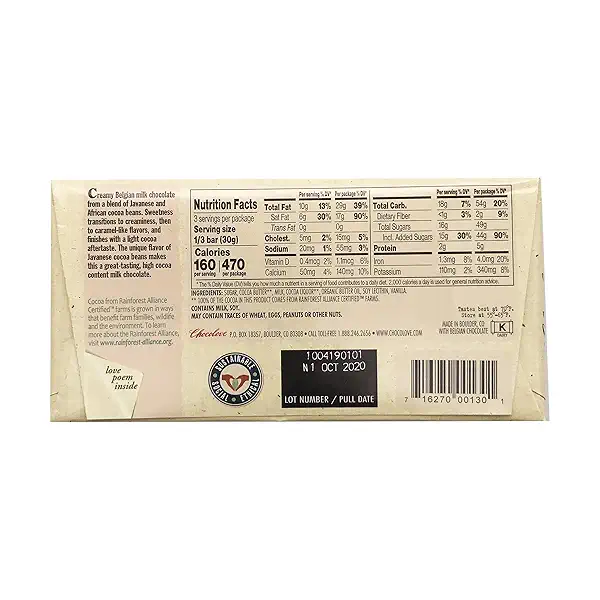 Pure Milk Chocolate 33% Cocoa Bar, 3.2 oz 2