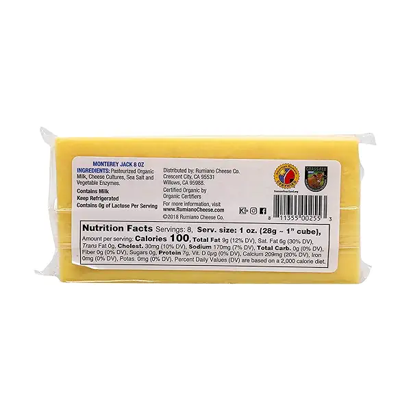 Organic Monterey Jack Cheese Bar, 8 oz 2