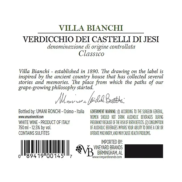 Villa Bianchi Verdicchio Castelli di Jesi 750mL 2