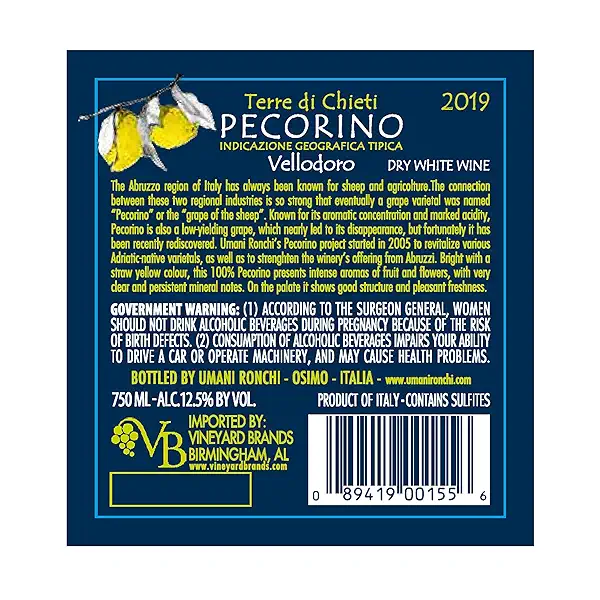 Vellodoro Pecorino Terre di Chieti 750mL 2