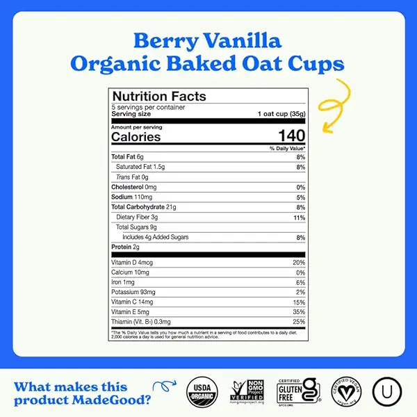 Organic Berry Vanilla Oat Cups 5ct, 1.23 OZ 7
