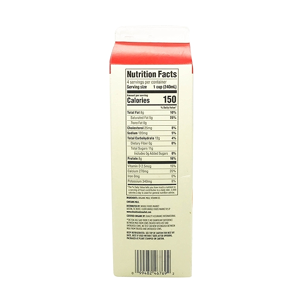 Organic Whole Milk, 1 quart at Whole Foods Market
