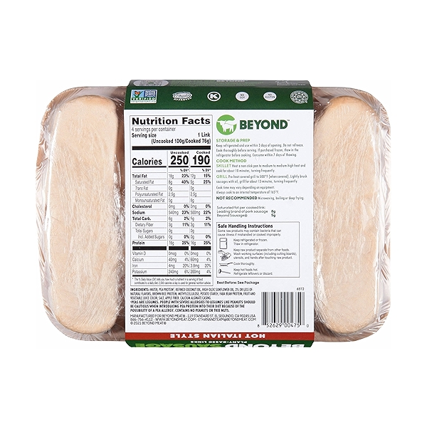 Beyond Sausage PlantBased Dinner Sausage Links, Hot Italian 14 oz at