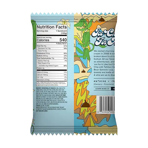 Tahitian Vanilla Bean with Choc Chip Cookie Ice Cream Sandwich, 5.8 fl oz 2