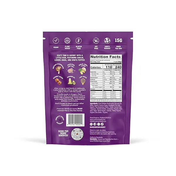 Zesty Thai Mushroom Jerky, 2.2 oz 2