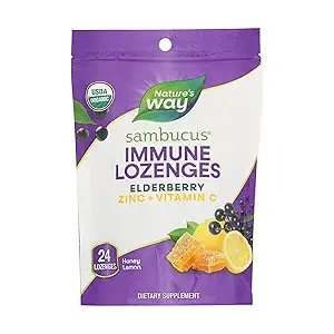 Organic Honey Lemon Sambucus Elderberry Zinc Lozenges, 24 lozenges
