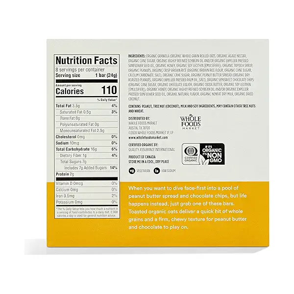 Organic Chewy Granola Bars, Peanut Butter Chocolate Chip 8pk, 6.8 oz 2