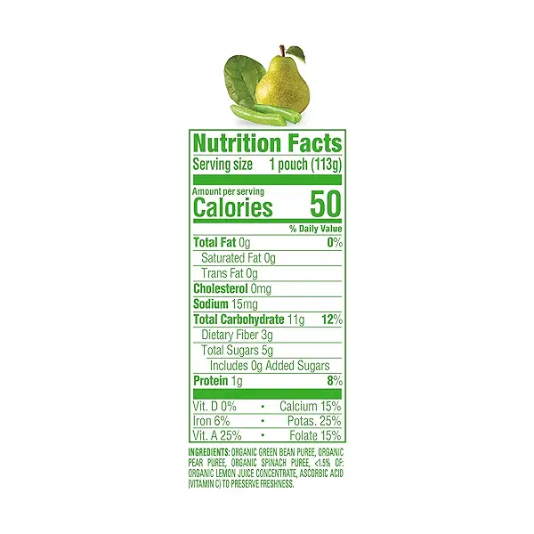 Organics Clearly Crafted Stage 2 Green Beans, Spinach & Pears Pouch 4oz UNIT 3