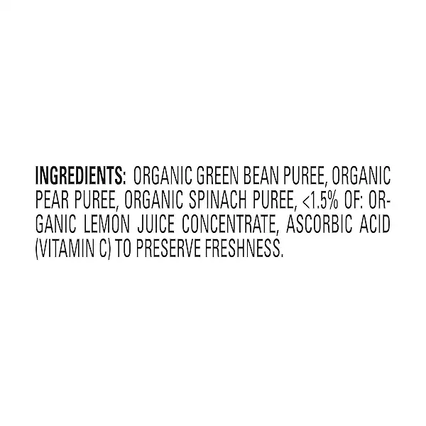 Organics Clearly Crafted Stage 2 Green Beans, Spinach & Pears Pouch 4oz UNIT 5