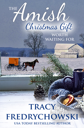 book cover of Christian Christmas romance novel The Amish Christmas Gift Worth Waiting For by Tracy Fredrychowski