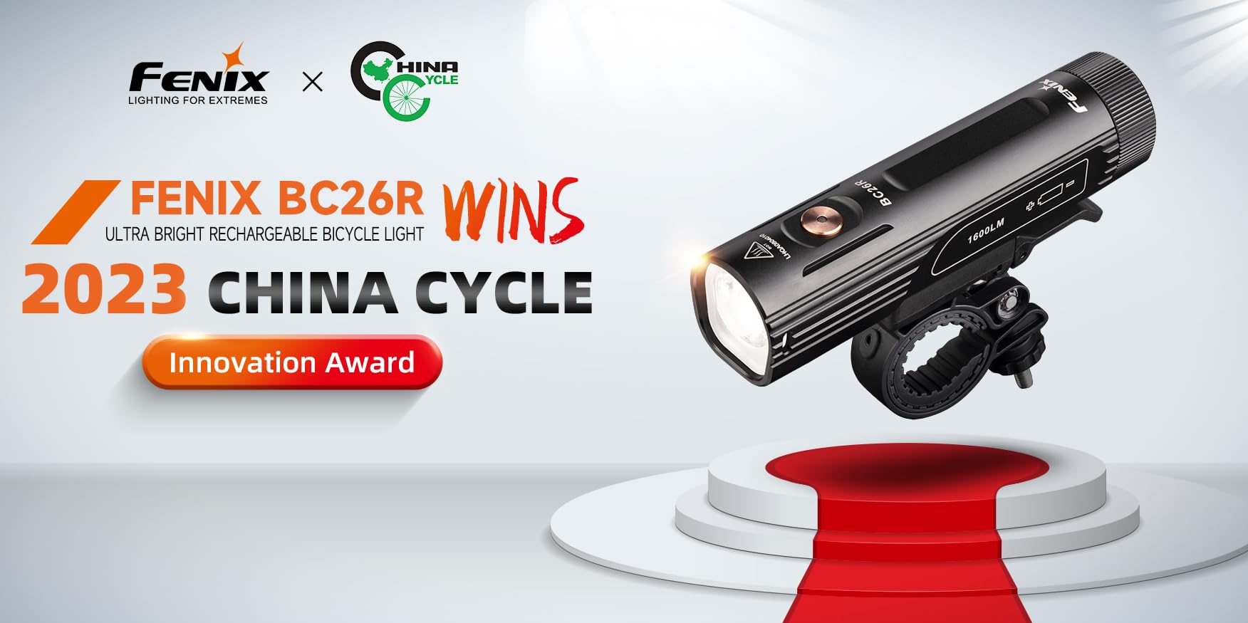 フェニックスサイクリング ヘッドライトUSB充電式 BC30R Fenix BC30R LED Bike Light - 1800 Lumens - Fenix Lighting
