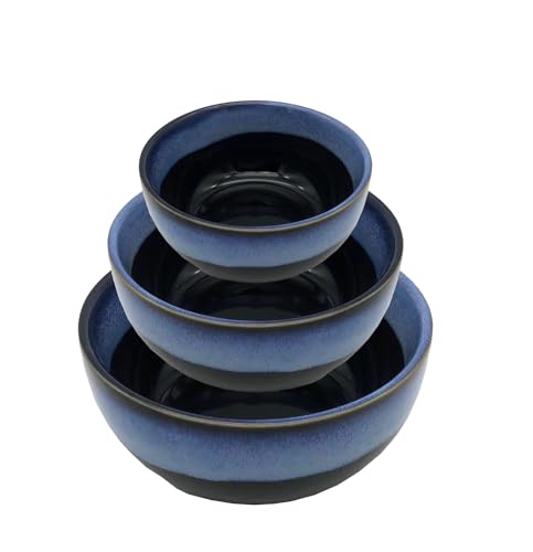 Emeril Lagasse 3-Piece Nesting Round Stoneware Mixing Bowl Set, Versatile 2/1/0.5 Qt, for Cooking, Baking, Prepping, Serving, Salad, Housewarming Gift, Microwave & Oven Safe up to 450 f