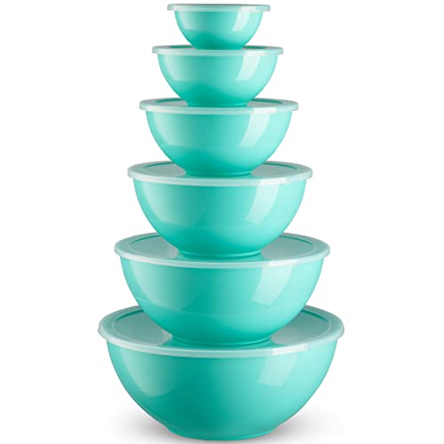 Mixing Bowls with Lids Set, Plastic Mixing Bowls with Airtight Lids, Nesting Mixing Bowl Set for Space Saving Storage, Ideal for Cooking, Baking, Food Prep & Food Storage, 12 Piece Set