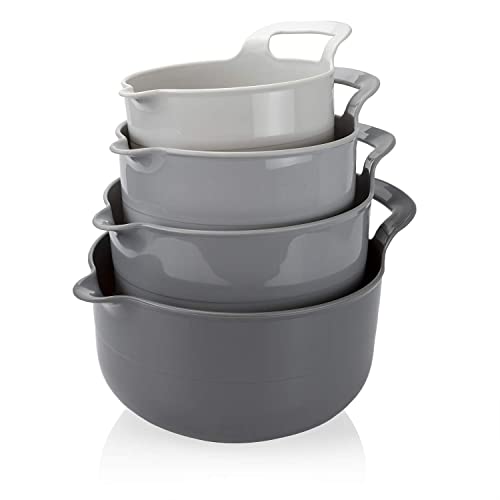 COOK WITH COLOR Mixing Bowls - 4 Piece Nesting Plastic Mixing Bowl Set with Pour Spouts and Handles (Ombre Gray)