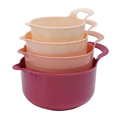 COOK WITH COLOR Mixing Bowls - 4 Piece Nesting Plastic Mixing Bowl Set with Pour Spouts and Handles (Rose)