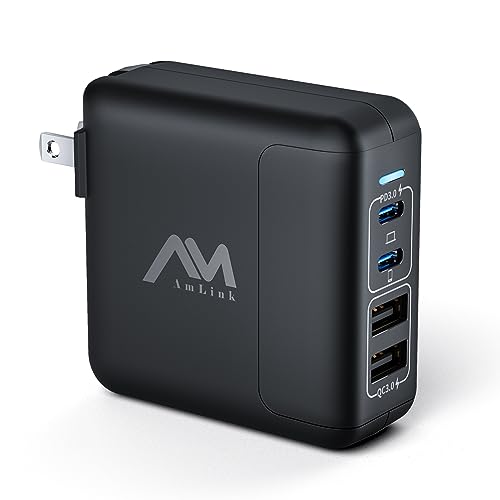 Amlink 50W USB C Wall Charger - 4 Port GaN PD Fast Charger Block, Compact USB C Charger Block with Foldable Plug, USB C Power Adapter for iPhone 15/14/13/12 Pro Max, MacBook Pro/Air, iPad, Galaxy, etc