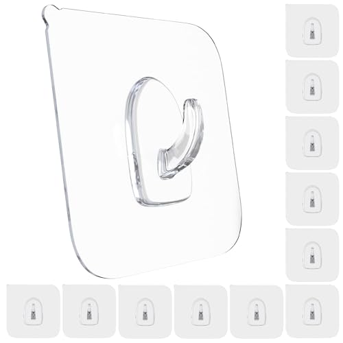 GLUIT Adhesive Plastic Clear Hooks Transparent Hook for The Drill-Free Wall Medium 12 pcs