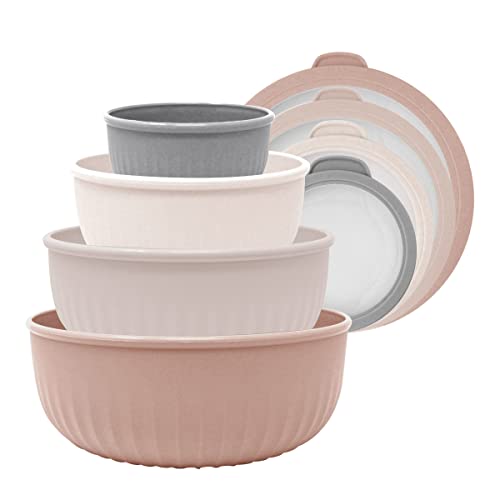 Meal Prep BPA-Free Mixing Bowls Set of 4, Easy to Clean, Nesting Bowls for Space Saving, Great for Cooking, Baking & Prepping, Heavy Duty Food Prep and Storage Organizers (OUTER DUSTY ROSE)