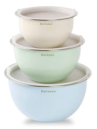 Rorence Stainless Steel Mixing Bowls with Lids: Stackable Colorful Mixing Bowls for Kitchen – Set of 3 include 1.5 Qt, 3 Qt, 5 Qt