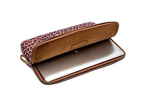 XSKN Canvas Fabric Stylish Leopard's Spots Print Style Laptop Sleeve Computer Protective Carrying Case Bag Cover for iPad/MacBook/Dell/HP/Lenovo etc. (Pink, 15 inch & 2019 New MacBook Pro 16) - Image 5