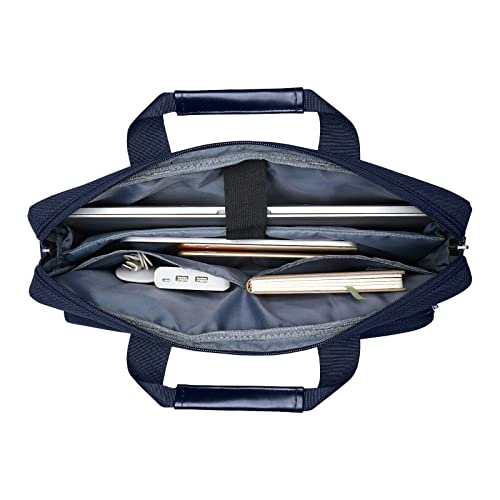 MOSISO Laptop Shoulder Messenger Bag Compatible with MacBook Air 15 inch M2 A2941 2023/Pro 16 2023-2019, 15-15.6 inch Notebook with 2 Raised&1 Flapover&1 Horizontal Pocket&Handle&Belt, Navy Blue - Image 4