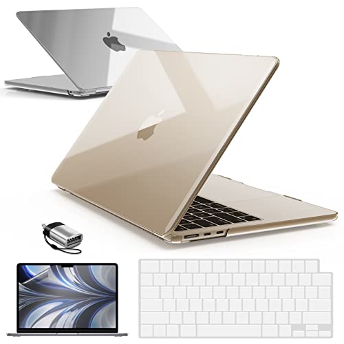 IBENZER Compatible with New M2 2024 2023 MacBook Air 15 inch case A2941, Hard Shell Case & Keyboard Cover & Screen Film & Type-C Adapter for M2 Mac Air 15.3" Touch ID, Crystal Clear, AT15-CYCL+2TC