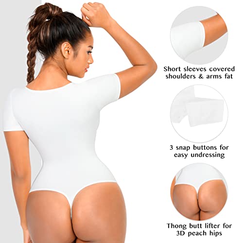 FeelinGirl Bodysuit for Women Tummy Control Slim Body Shaper V Neck Going Out Bodysuit Tank Top Snatched White Body Suit - Image 6