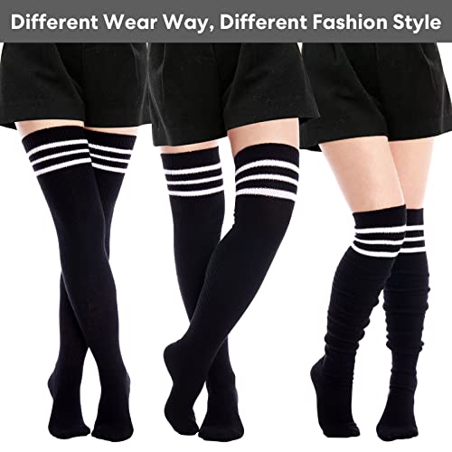 Moon Wood Women Thigh High Socks Extra Long Warm Knit Over Knee High Boot Stockings Striped Thigh Highs Leg Warmers - Image 3
